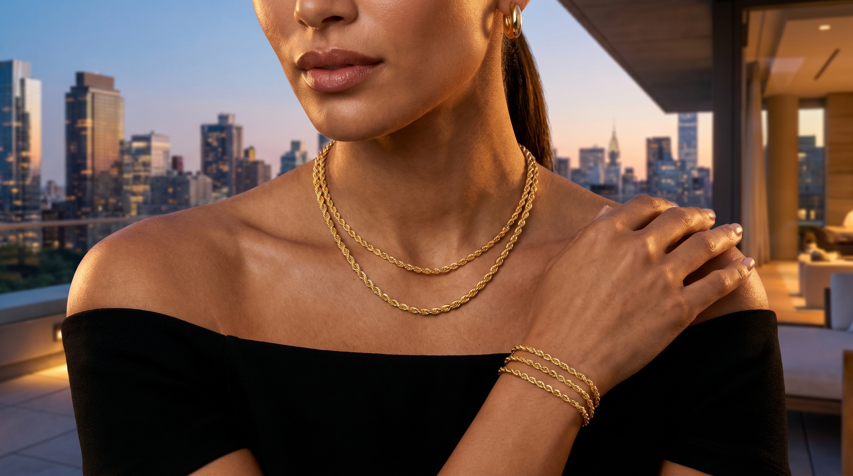 Necklace and earrings editorial highlight